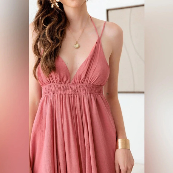 NWT-Tassel Fringe Strap Cutout Maxi Dress w/Pockets - Picture 6 of 14